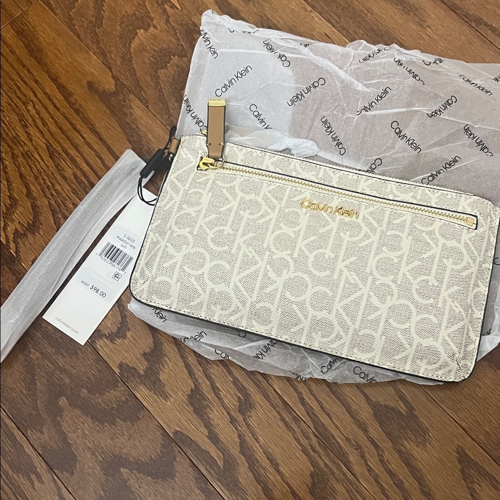Calvin Klein Monogram Cream Wristlet